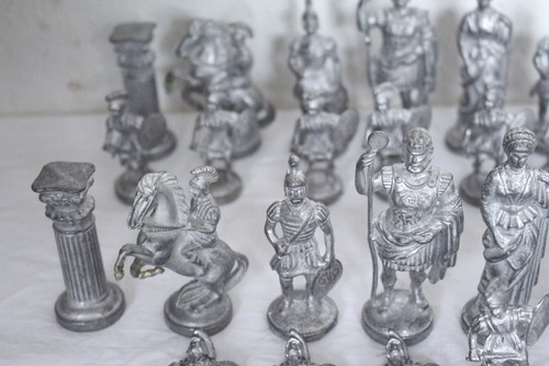 DECORATIVE PEWTER "ROMANS" SOLID PEWTER CHESS PIECES #10699 - Picture 5 of 14