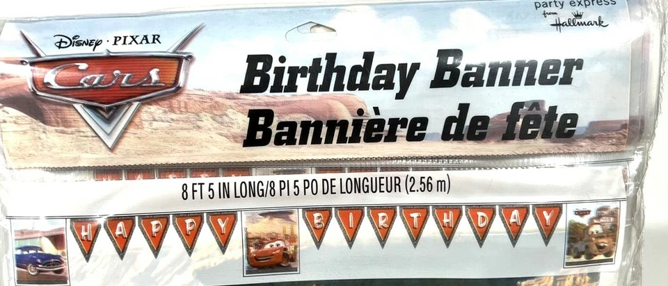 Banners de feliz cumpleaños vintage de coches Disney Pixar de 8' de largo (paquete de 6) Foto 2 de 4