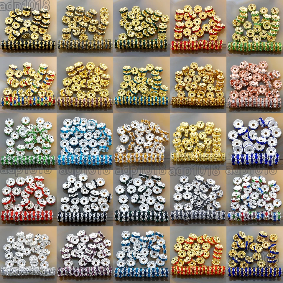 100Pcs Czech Crystal Rhinestone Wavy Rondelle Spacer Beads 4-10mm Gold & Silver - Image 3 of 3