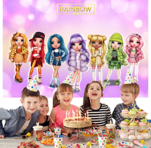 Póster de vinilo con telón de fondo de suministros de fiesta Rainbow High fiesta temática de 5x3 pies - Imagen 3 de 4