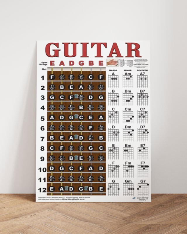 Guitar Chord Wall Chart Fretboard Instructional Poster Beginner Chords ...