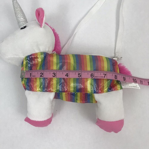 Kids Rainbow Unicorn Purse Crossbody Pink Stuffed Silver Horn Toy Gift Holiday - Picture 6 of 7