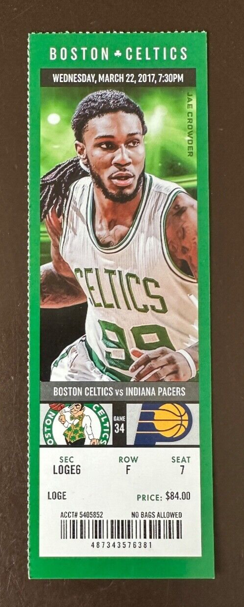 Boston Celtics 3/22/2017 NBA ticket stub vs Indiana Pacers