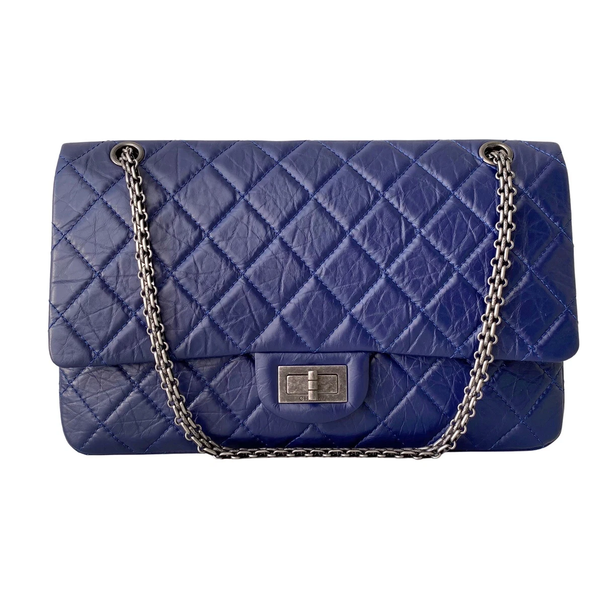 Chanel 2.55 Blue Reissue Quilted Calfskin 227 Flap Bag 100% Auth