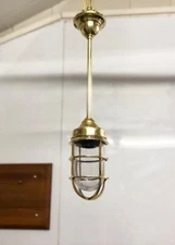 Retro Style Long Solid Vintage Brass Hanging Cargo Ship Ceiling Decor Light