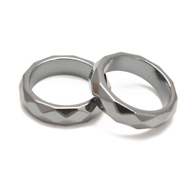 Natural Hematite Stone Band Ring For Men & Women - Faceted Gray Gemstone Ring, Size 6-9