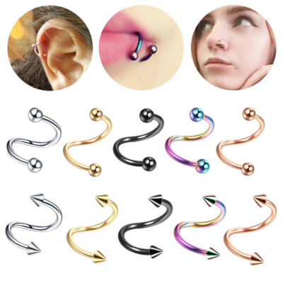 Spiral Stainless Steel Helix Ear Lip Nose Ring Cartilage Stud Piercing  Gift/
