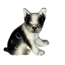 Boston Terrier (?) Dog Figure Ceramic Miniature Porcelain Glazed Made In Japan