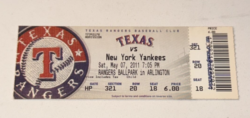 5/7/11 MLB Yankees Rangers FULL Baseball Ticket Stub Derek Jeter HOF x 2 Hits 2B