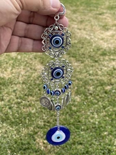 Turkish Blue Evil Eye Home Wall Hanging Décor - Amulet Glass Beads - Lucky Gift