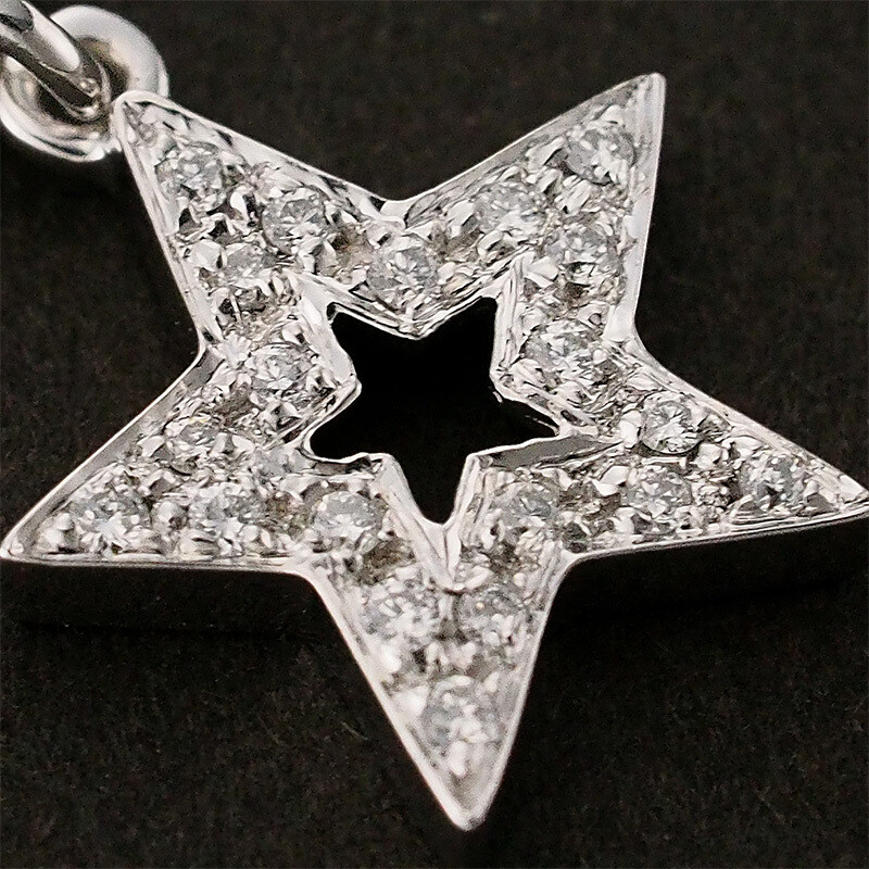【STAR JEWELRY】K18WG・.。* Star Jewelry Blue Topaz Diamond Flower Motif Necklace K18WG