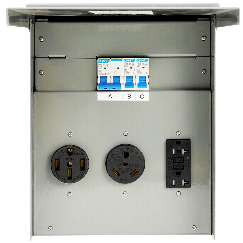 Temporary Power Outlet Panel,RV Electrical Breaker Box w/20/30/50 Amp