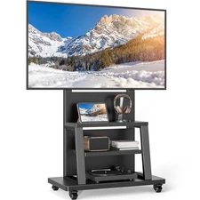Rolling TV Stand with Wheels for 37-75 inch TVs , Heavy Duty Wide Base Black New