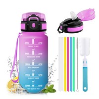 Trinkflasche 500Ml Auslaufsicher Mit Strohhalm & Zeitmarkierung, Japoria