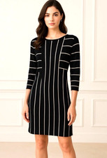 ALICE + OLIVIA Women's L Wool Sweater Dress Black White Stripe Minimal Luxury