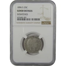 1896 S Barber Quarter G Good Details NGC Silver 25c Coin SKU:CPC0561