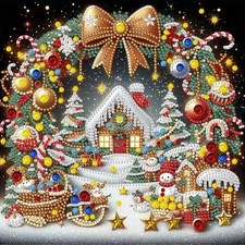 Christmas Diamond Art Kits for Adults,DIY Snowman Cabin Scene 5D SH087