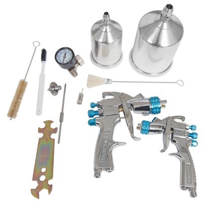 DeVilbiss Paint Gun Gravity Feed 1.3mm-1.8mm Nozzles Nickel Plated Aluminum Kit
