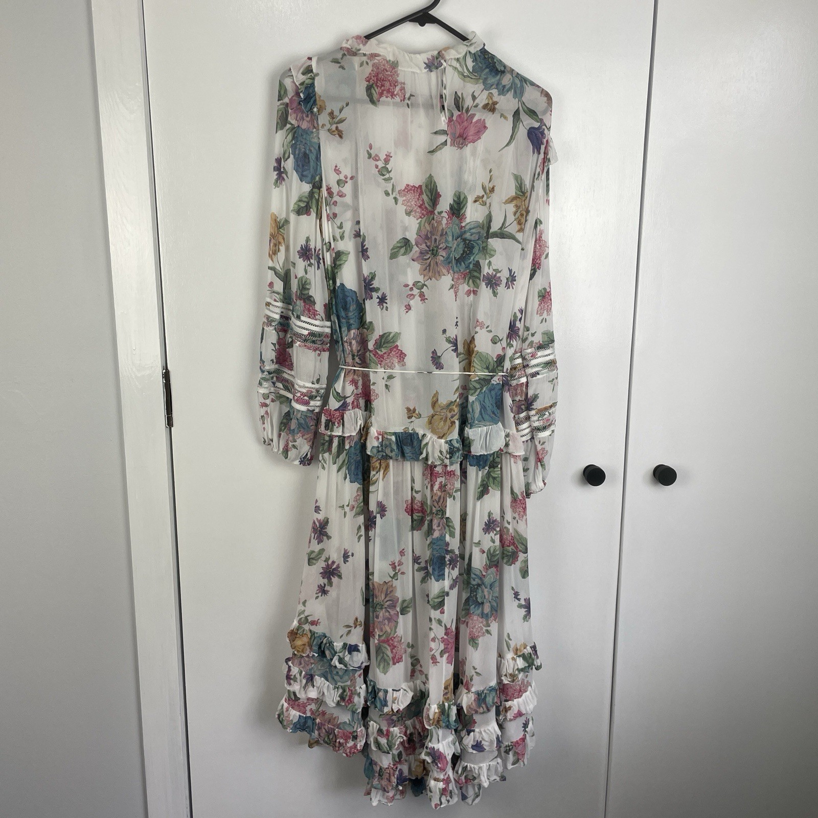 Zimmermann Ninety Six Linear Midi Dress Size 3 / 14 Au White Floral Ruffle