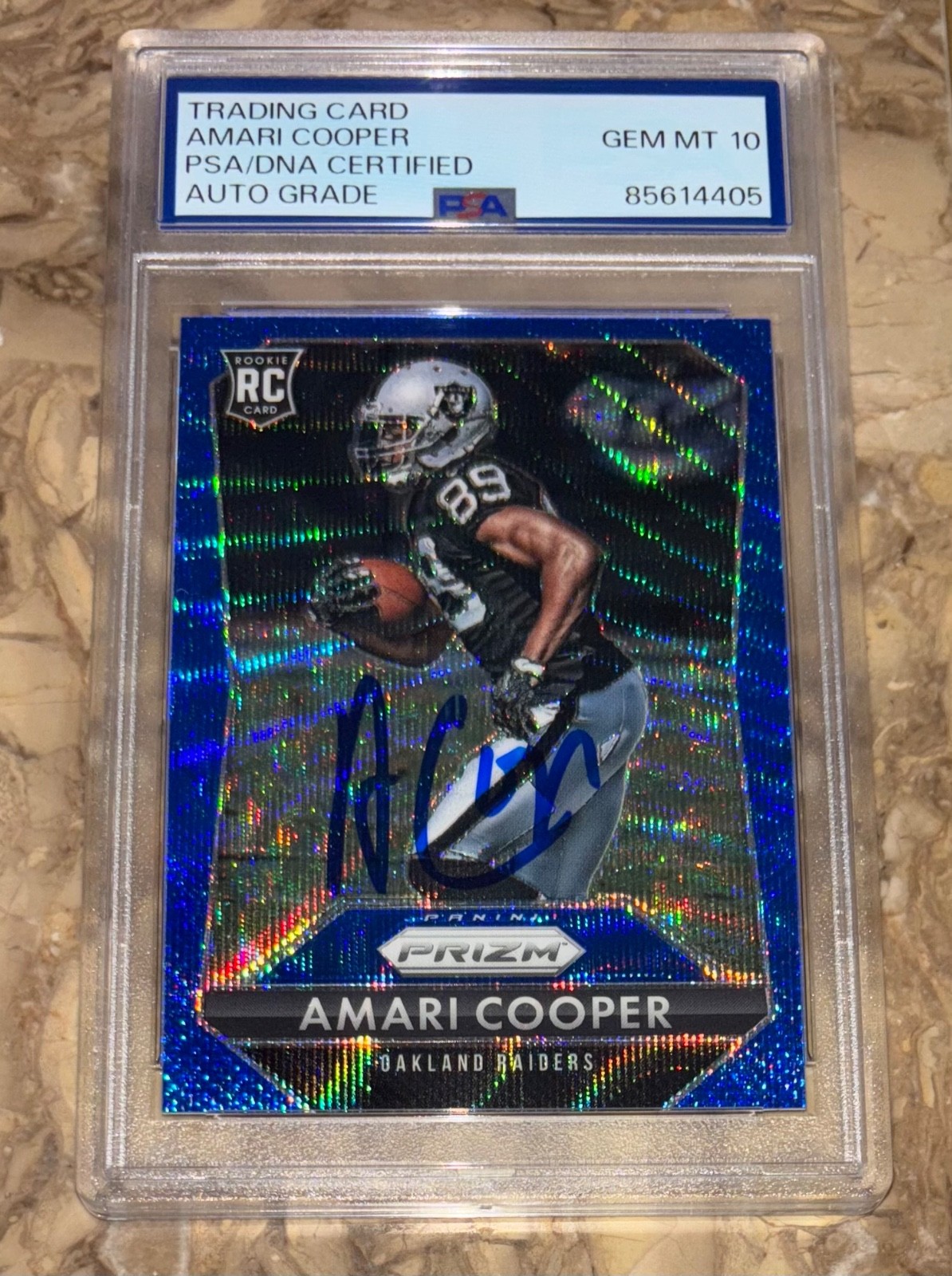 Amari Cooper 2015 Panini Prizm RC Card Blue Wave #/150 #201 Signed PSA 10 Auto