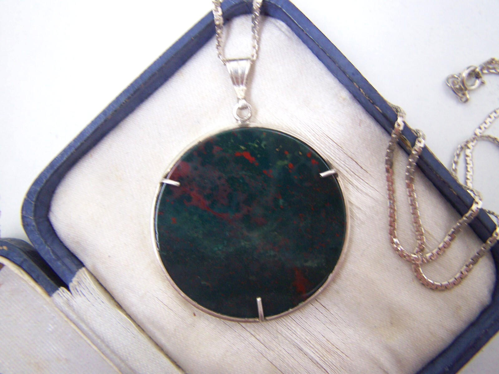 VINTAGE SOLID STERLING SILVER LARGE BLOODSTONE BI… - image 8