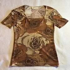 Vintage Charlotte Russe Brown Floral Rose Print Square Neck Top Sexy Fitted M