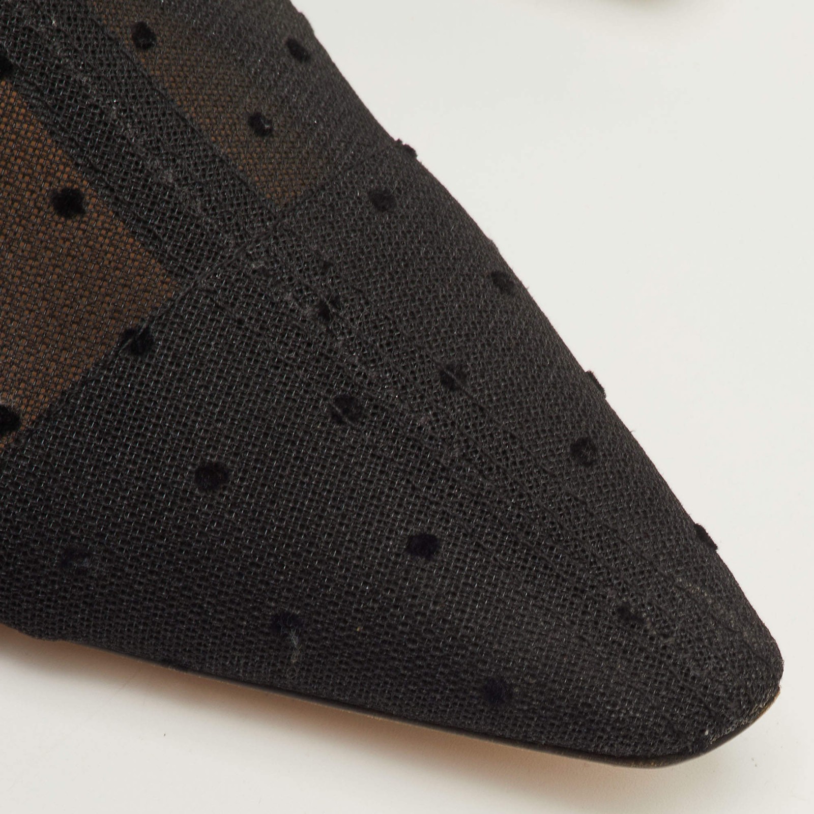 Dior Size 40 Black Mesh and Suede Trim Polka Dot Bow Pointed Toe Slingback Mules thumbnail 7