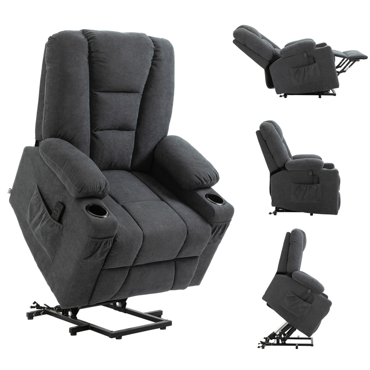 Homcom Unisex Dark Grey Riser And Recliner Chair W/ Remote, Lift Chair For Elderly In - Image 3