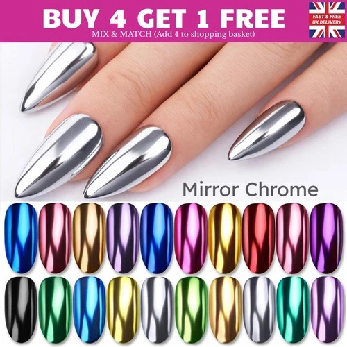 MIRROR CHROME NAIL POWDER COLOURS UNICORN ROSE GOLD BLUE PINK RED EFFECT PIGMENT