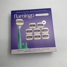 Flamingo Razor Moisture Plus Shave Kit 9 Cartridges Handle Aloe NEW Inspected