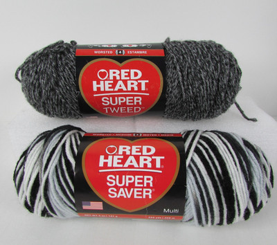 Red Heart Super Saver Zebra & Super Tweed Yarn Skeins Smokey Lot of 2