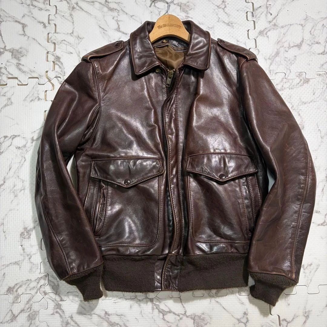 Chaqueta de Cuero Marrón Schott 184SM Talla 38 Hecha en EE. UU. Motociclista F/S