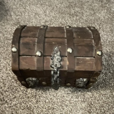 Brown Wooden Nautical Treasure Chest Trinket Box with Lid & Metal Hardware