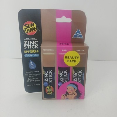 Sun Zapper Zinc Oxide Sunscreen Stick   SPF 50+ Tinted 3 Pk (Light, Dark, Pink)
