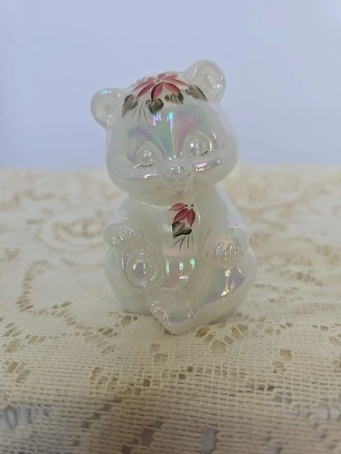 Fenton Art Glass Hand Painted and Signed Opalescent Bear Figurine