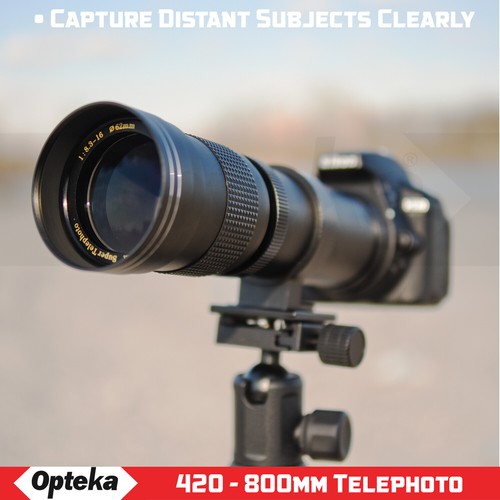 Opteka 420-800mm f/8.3 Telephoto Zoom Lens for Canon EOS EF Mount DSLR Cameras - Picture 2 of 10