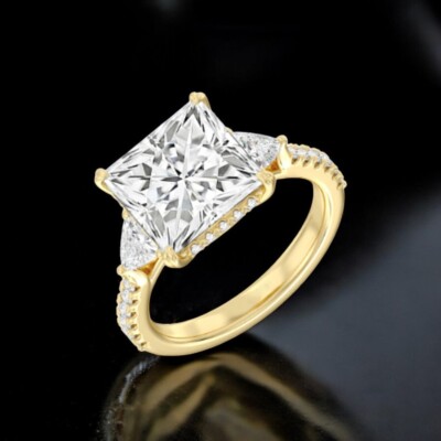 Diamant Verlobungsring 14k Gelbgold Lab Grown Princess 5,2 Ct IGI E F VS
