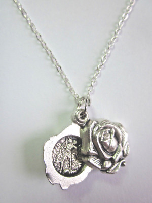 St Michael /Guardian Angel Locket Style Rose Slide Medal Pendant 20'' Chain