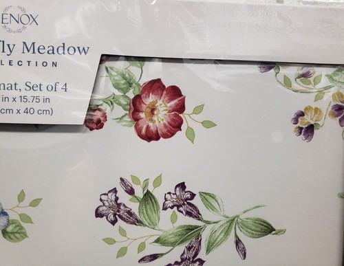 Set of 4 Hard Placemats With Cork Back (12" x 16") BUTTERFLIES & FLOWERS, Lenox - Picture 9 of 12