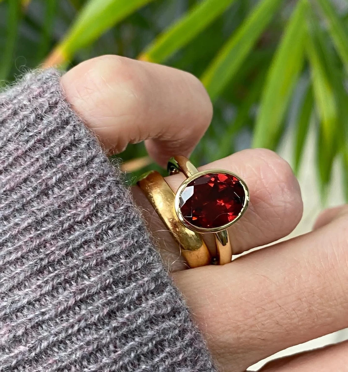 Crimson Red Garnet Ring and Recycled Gold Ring – Madelynn Cassin Designs