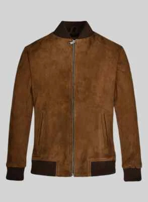 Blouson en cuir bombardier 100 % daim véritable pour hommes marron pur daim v... - Photo 1/4