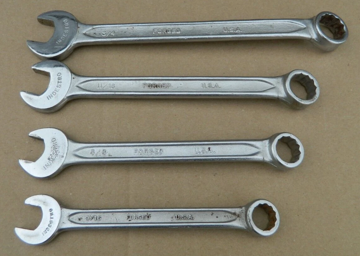 4-VINTAGE INDESTRO TOOLS COMBINATION WRENCHES 12PT 9/16*5/8*11/16*3/4* USA-GUC