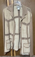 Clio Brand Womens Suede Leather Jacket Size M Vintage 70s Style Crochet Beige