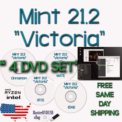 Linux Mint 21.2  Victoria  4 DVD Set - 2024 Edition | AAA+ SAME DAY SHIPPING