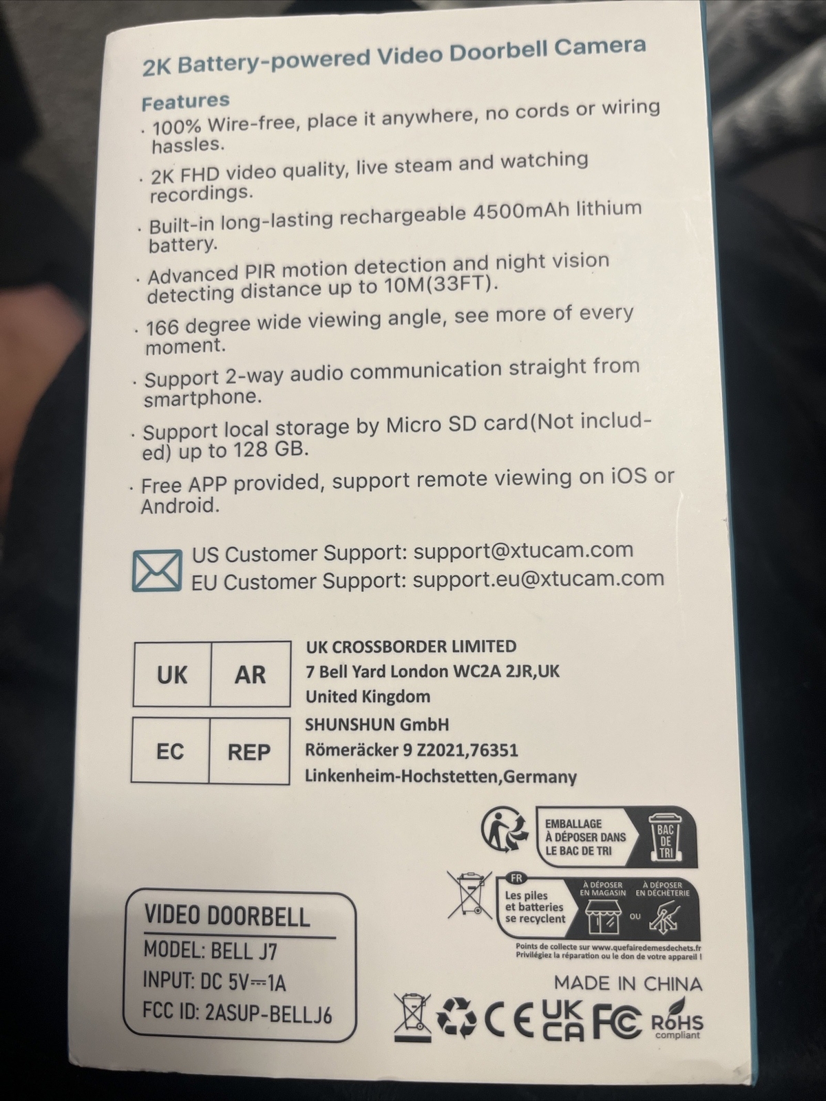 XTU Wireless WiFi Video Doorbell Camera, 2K HD Smart Video Door bell