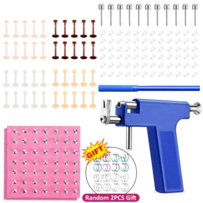 LONGBEAUTY Pro Ear Piercing Gun Tools Kit 138Pcs Steel & Silicone Ear Nose Lip Stud Needles
