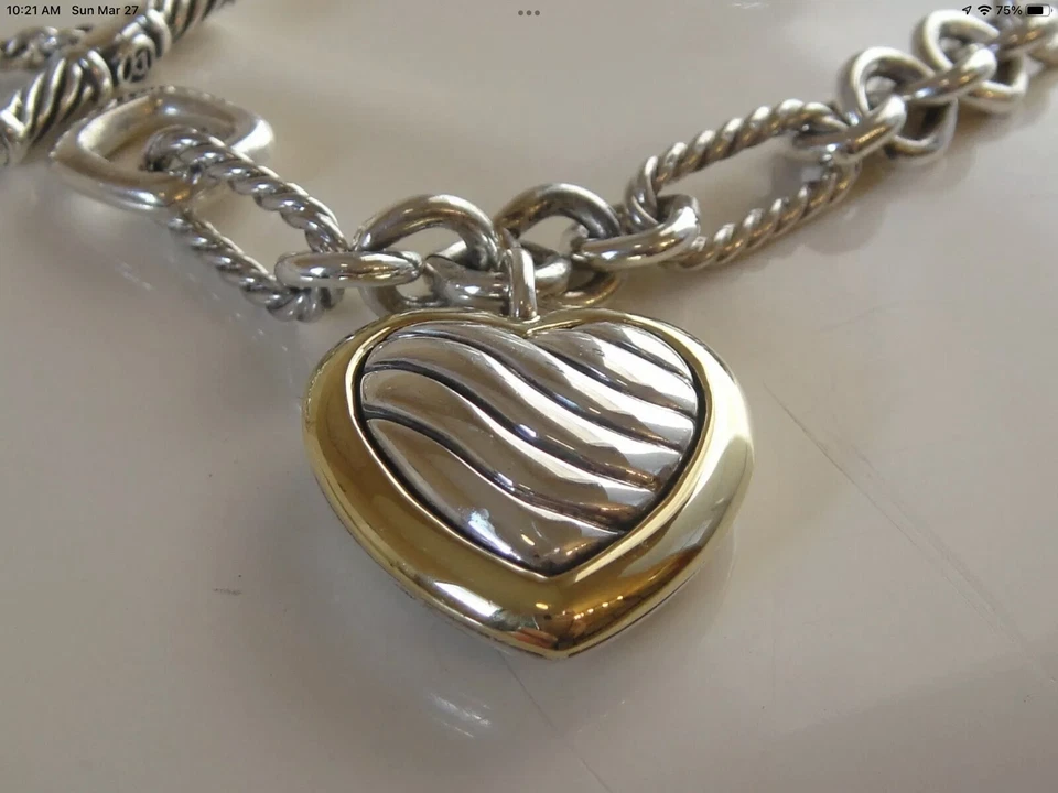 COLLAR CORAZÓN CADENA SS FIGARO ORO 18K DAVID YURMAN Venta al por menor $1600 20 pulgadas Foto 4 de 4