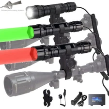 Hunting LED Flashlight White/Green/Red Light 800Yards Zoomable Torch Scope Mount