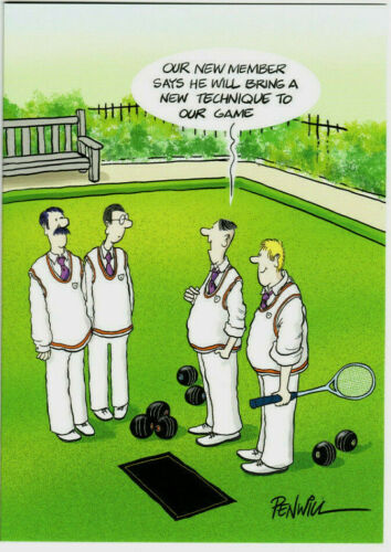 Funny Humour Birthday Card - .. Says He Will Bring A New Technique .....  Bowls | eBay