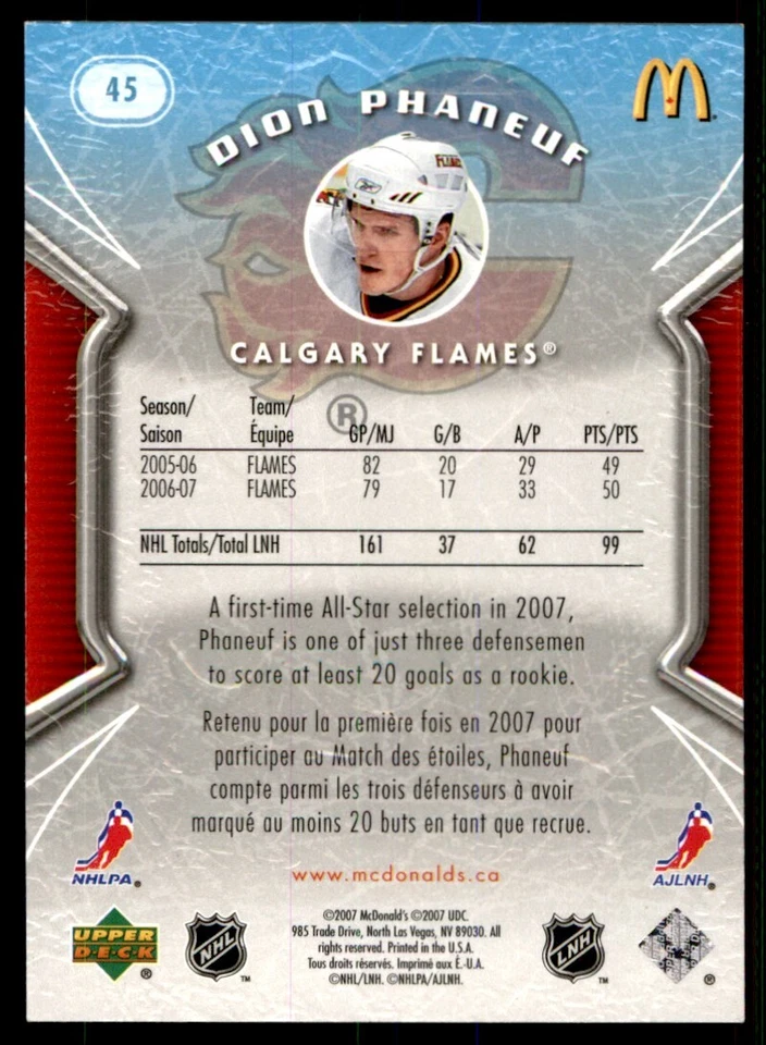 2007-08 McDonald's Upper Deck Dion Phaneuf #45 - Image 2 of 2